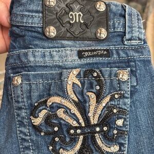 Miss Me Denim  cropped Jeans with Black and Silver Embellishments
